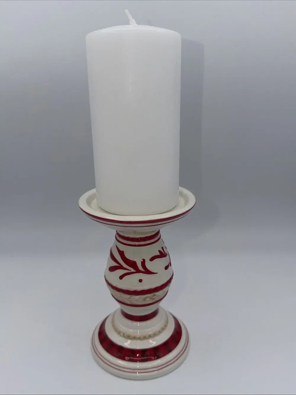 Fitz & Floyd Town & Country 6” Candle Holder Pedestal Christmas Home Decor Red